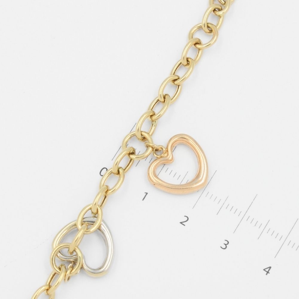 Pulsera de Oro 14k de Diseño Hueco con Corazones Brillantes mod. 8863