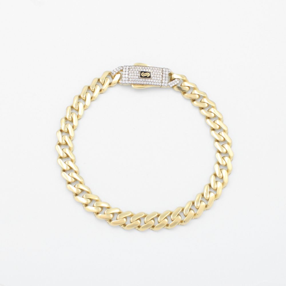 Pulsera Mónaco Chain 14k Modelo Edge Hueco con Broche Pavé mod. 9508