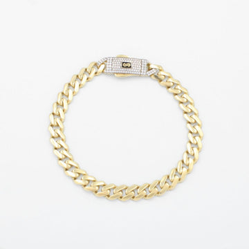 Pulsera Mónaco Chain 14k Modelo Edge Hueco con Broche Pavé mod. 9508