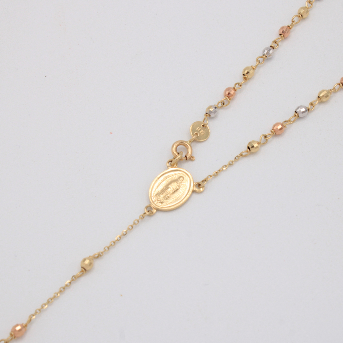 Rosario de Oro 14 k la Virgen de Guadalupe Oval Facetado mod. 11189