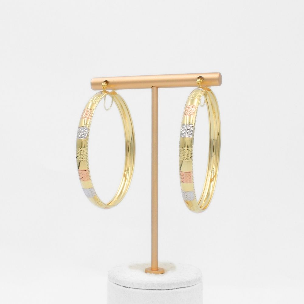 Arracada de Oro 14k Diseño Circular Hueco con Intercalado Diamantado mod. 9776