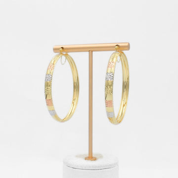 Arracada de Oro 14k Diseño Circular Hueco con Intercalado Diamantado mod. 9776