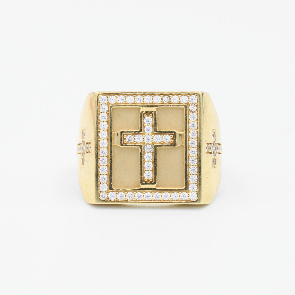 Anillo de Oro 14k Diseño Cruz con Incrustación de Zirconias mod. 1608