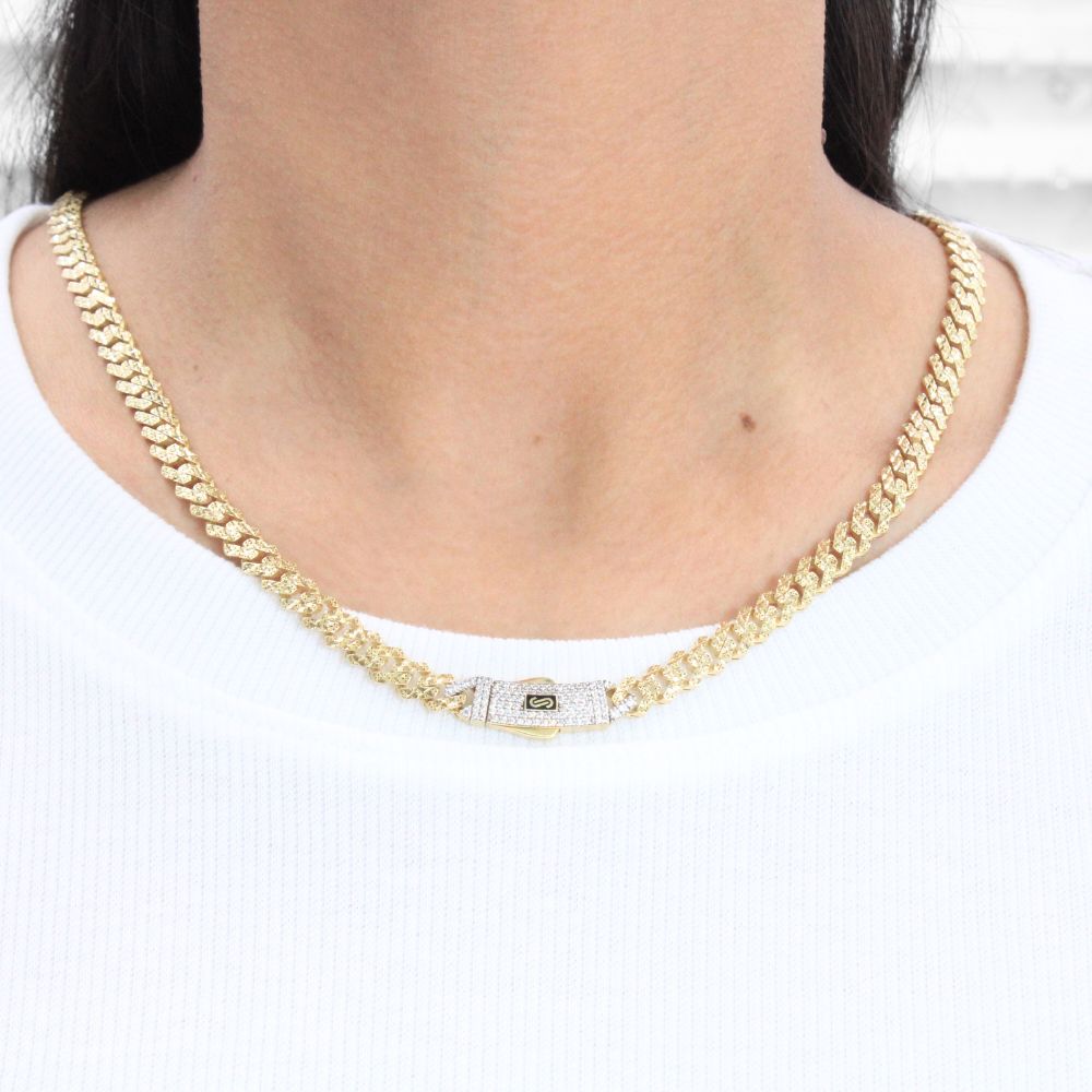 Cadena Monaco Chain 14k Modelo Classic Flex Hueco con Broche Pavé mod.9022