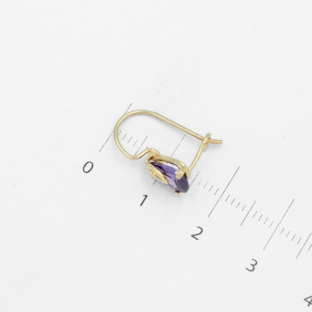Arete con Broche Arillo de Oro 14k Gota de Zirconia Color Morado Violeta mod. 9766