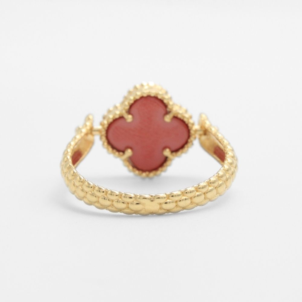 Anillo de Oro 14k Trébol Especial Giratorio con Jaspe y Zirconia mod. 9664