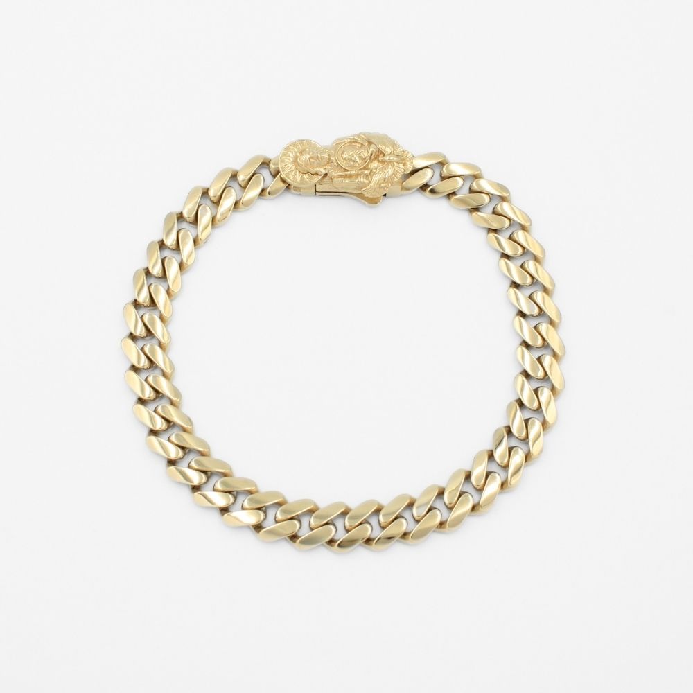 Pulsera de Oro 14k Tejido Barbado Hueco con Broche Especial de San Judas mod. 9742