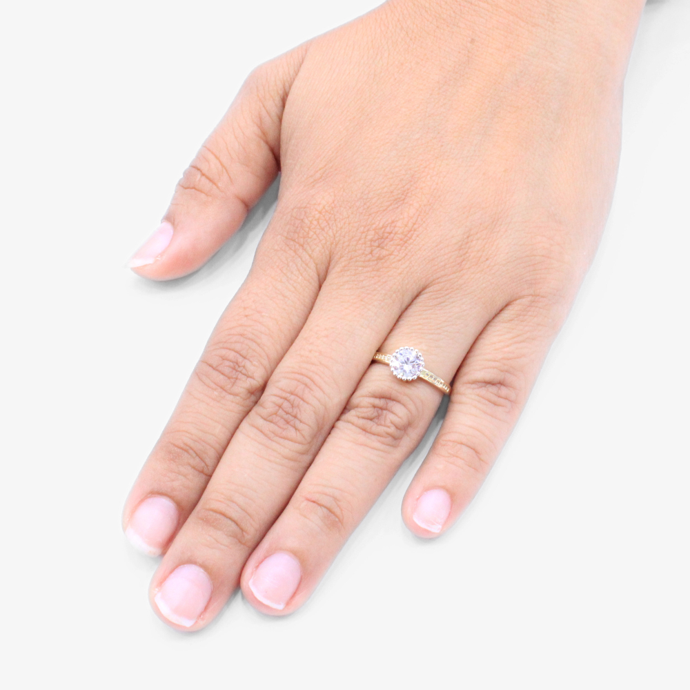 Anillo de Compromiso en Oro 14k con Zirconia en Bisel de Esferas Blancas mod. 9419