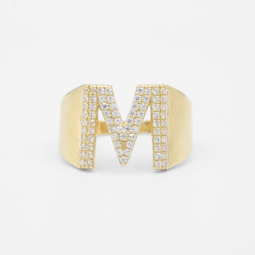 Anillo de Oro 14k con Letra M Incrustada con Zirconias mod. 8357