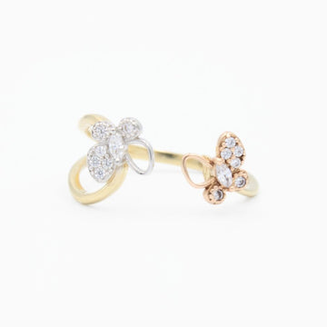 Anillo de Oro 14k Diseño de Estilo Abierto con Mariposas Incrustadas con Zirconias mod. 9275