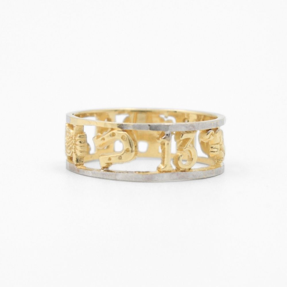 Anillo de Oro 14k Diseño de la Suerte de Estilo Bicolor con Zirconias Finas mod. 8630