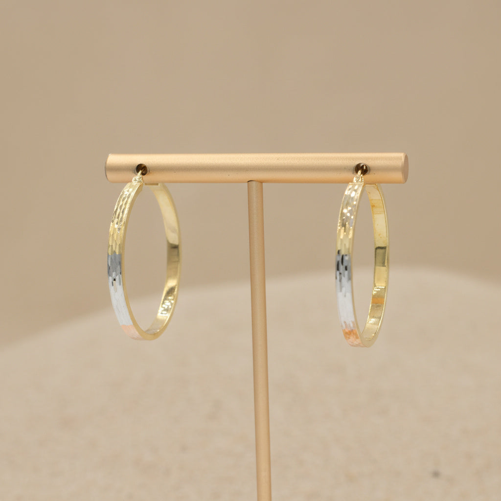 Arracada de Oro 14k Hueco de forma Circular Hueco con Diamantado Especial mod. 10030