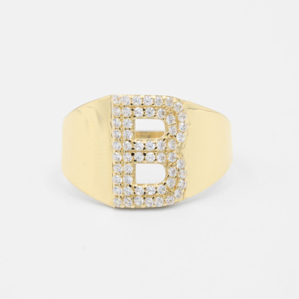 Anillo de Oro 14k con Letra B Incrustada con Zirconias mod. 8808