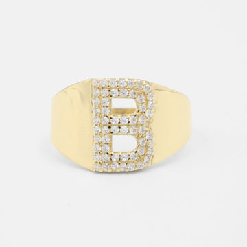 Anillo de Oro 14k con Letra B Incrustada con Zirconias mod. 8808