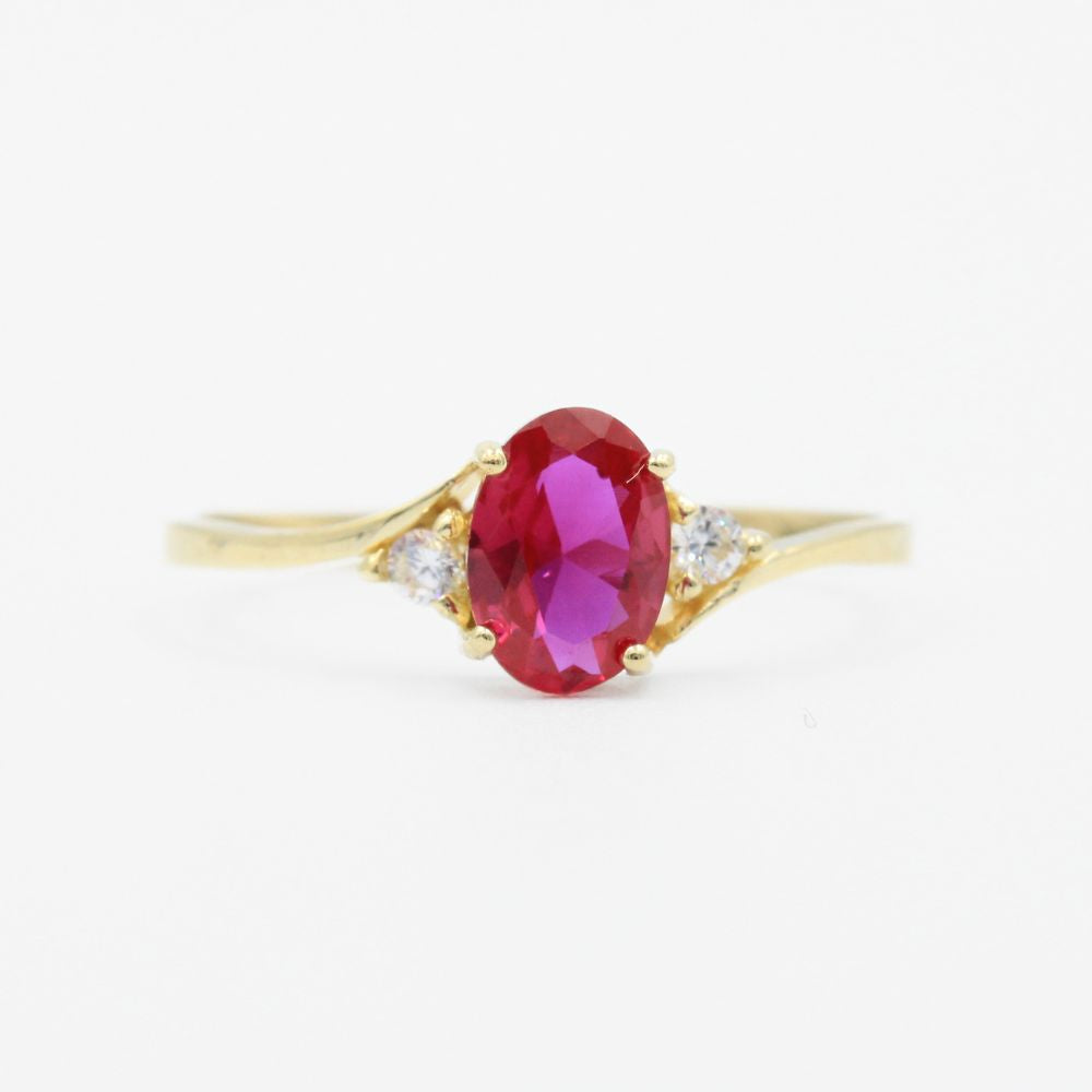Anillo de Oro 14k Oval con Zirconia Rosa mod. 9171