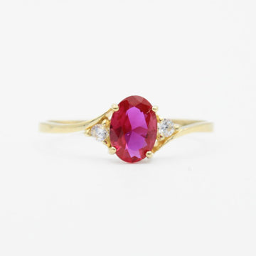 Anillo de Oro 14k Oval con Zirconia Rosa mod. 9171