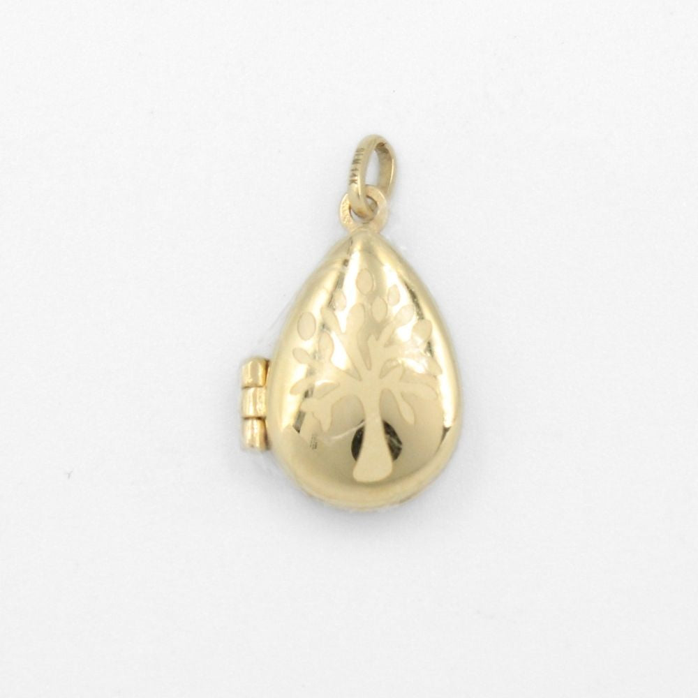 Dije Relicario en Oro 14k Diseño de Gota con Grabado de Árbol de la Vida mod. 8748