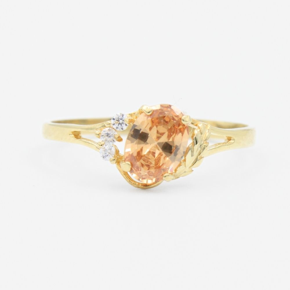 Anillo de Oro 14k Incrustado de Zirconia Oval de Color Ambar mod. 9195