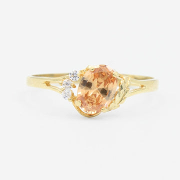 Anillo de Oro 14k Incrustado de Zirconia Oval de Color Ambar mod. 9195