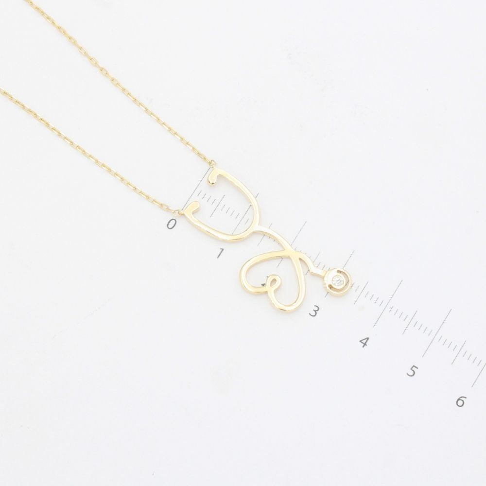 Gargantilla de Oro 14k Corazón Estetoscopio Detallado con Zirconia Fina mod. 9336