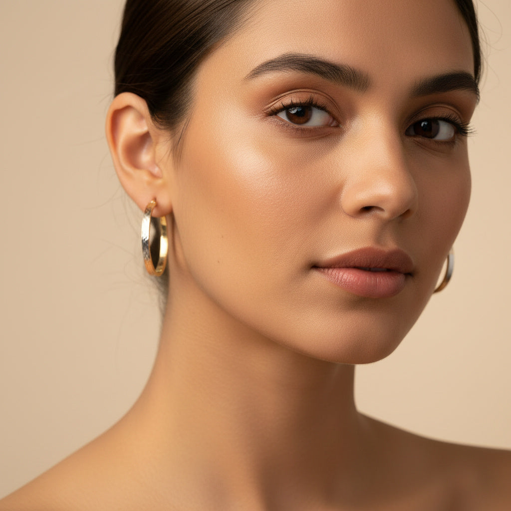 Arracada de Oro 14k Hueco de forma Circular Hueco con Diamantado Especial mod. 10030