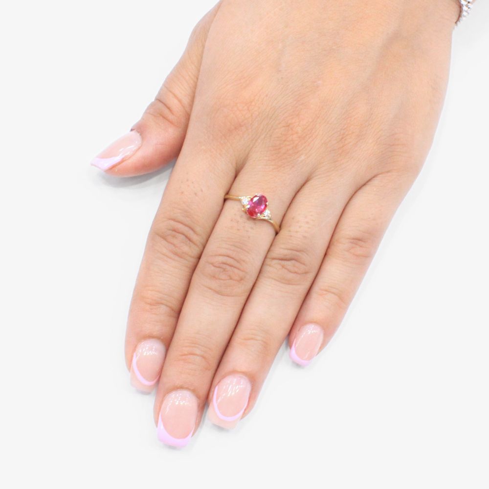 Anillo de Oro 14k Oval con Zirconia Rosa mod. 9171