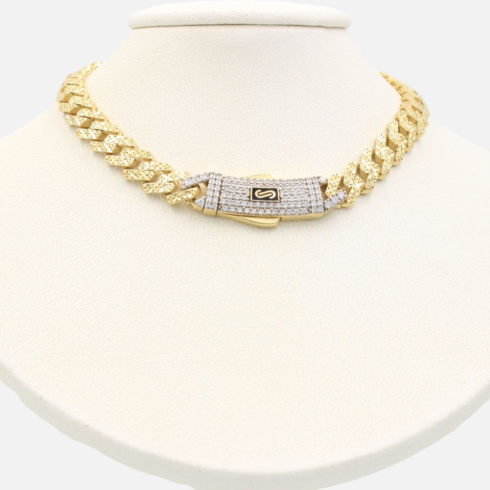 Cadena Monaco Chain 14k Modelo Classic Flex Hueco con Broche Pavé mod.9022