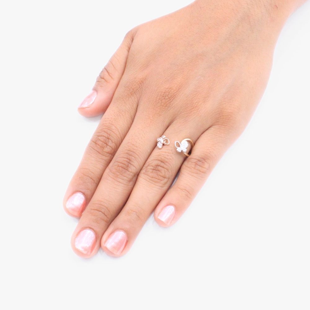 Anillo de Oro 14k Diseño de Estilo Abierto con Mariposas Incrustadas con Zirconias mod. 9275
