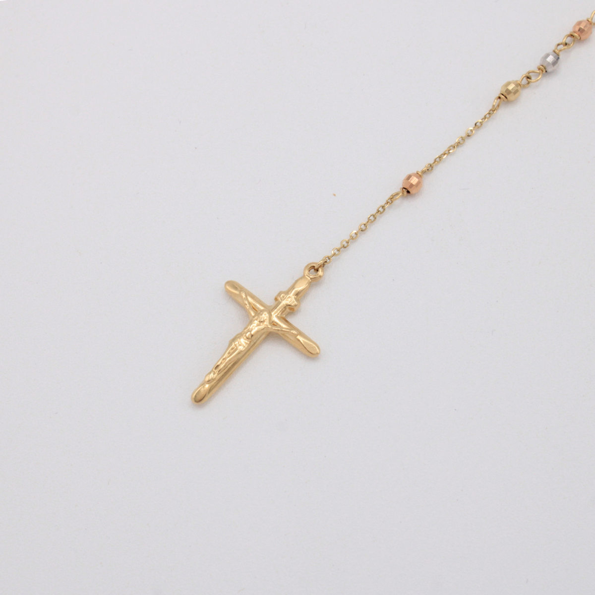 Rosario de Oro 14 k la Virgen de Guadalupe Oval Facetado mod. 11189