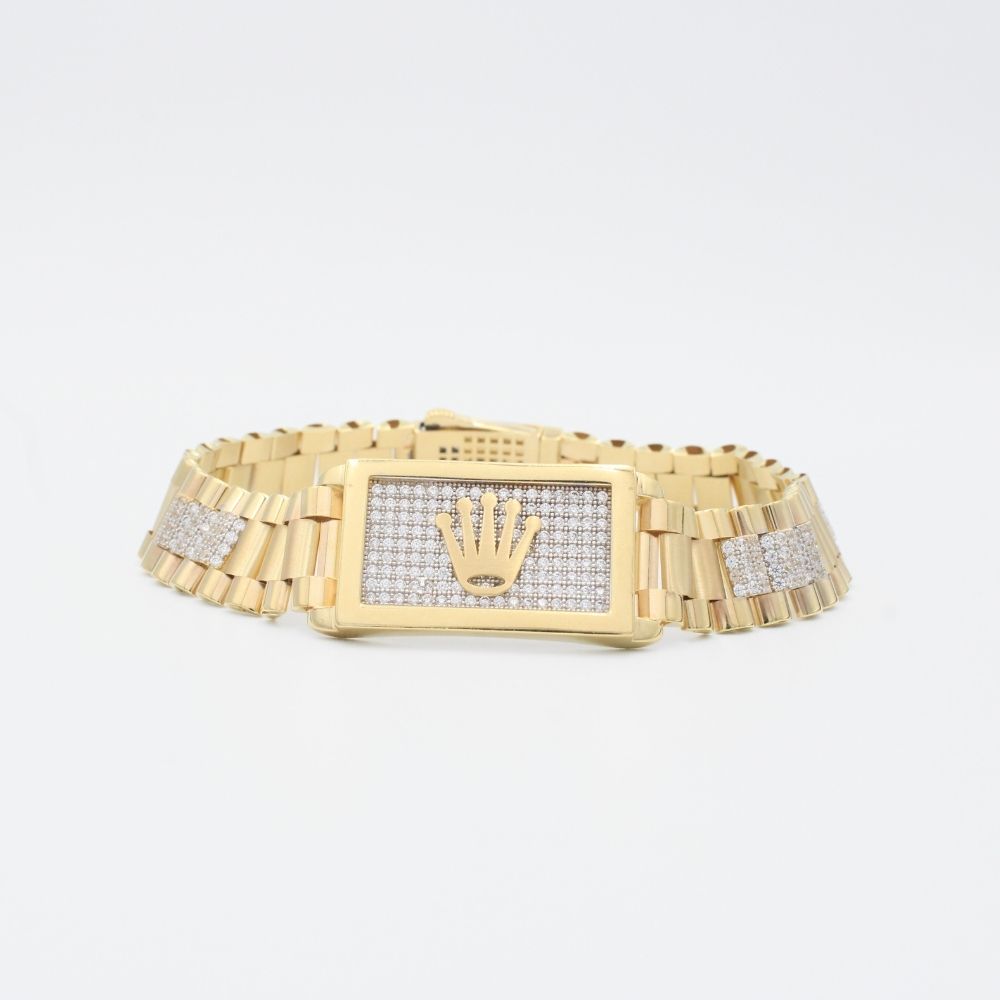 Pulsera de Oro 14k Plus Hueco con Placa de Corona en Incrustado de Zirconias Finas mod. 9382