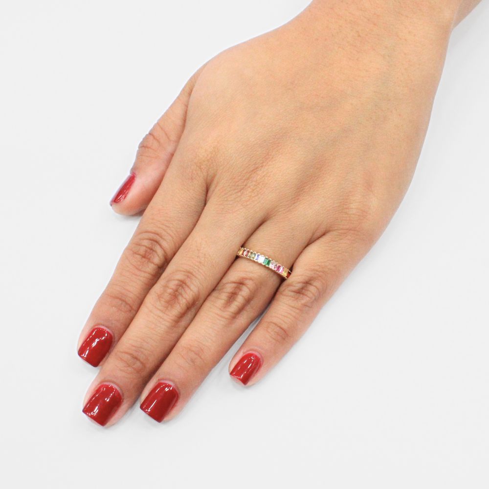 Anillo de Oro 14k Estilo Churumbela con Zirconias de Colores Chico mod. 9251