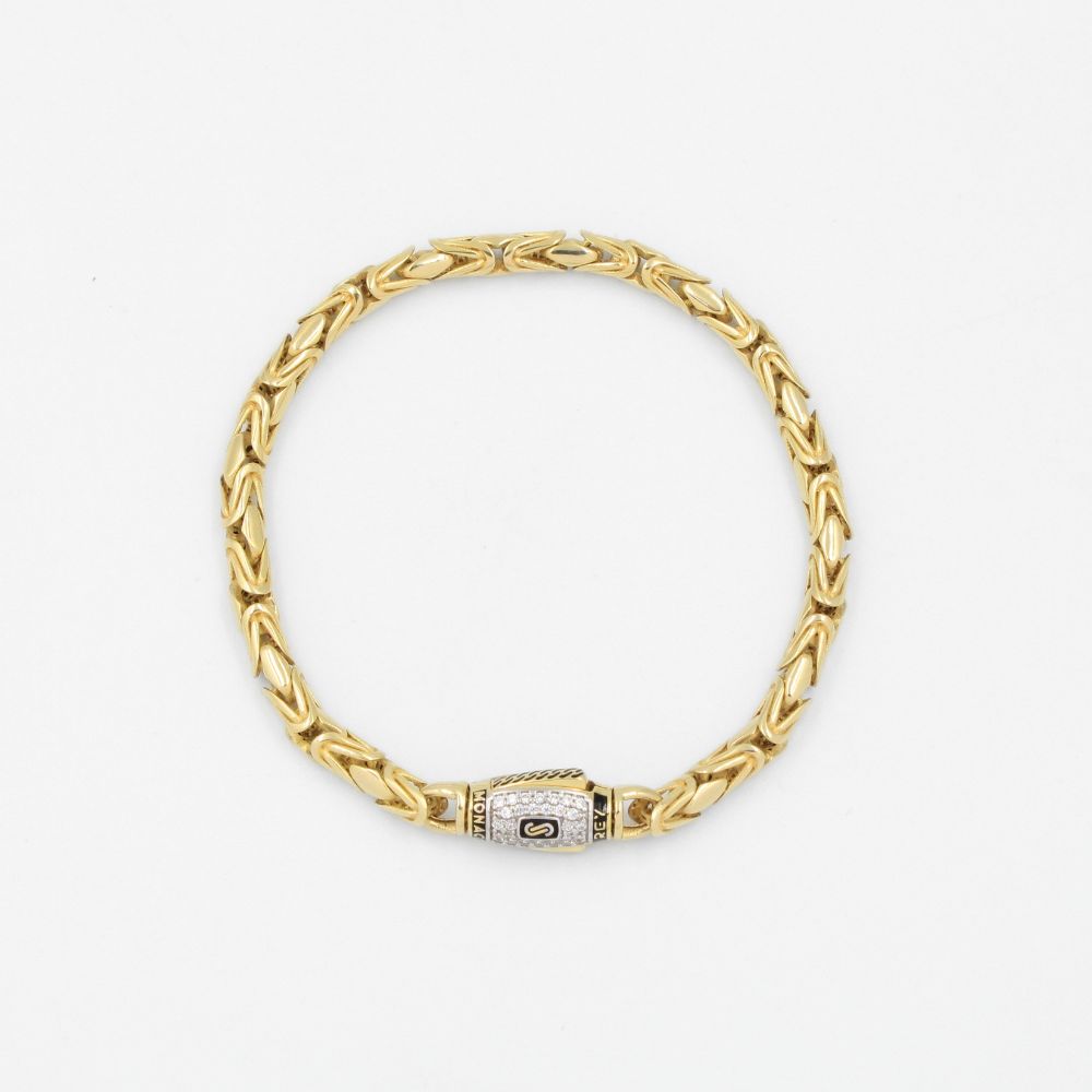 Pulsera Mónaco Chain 14k Modelo Rey Round Hueco con Broche Pavé mod. 8798