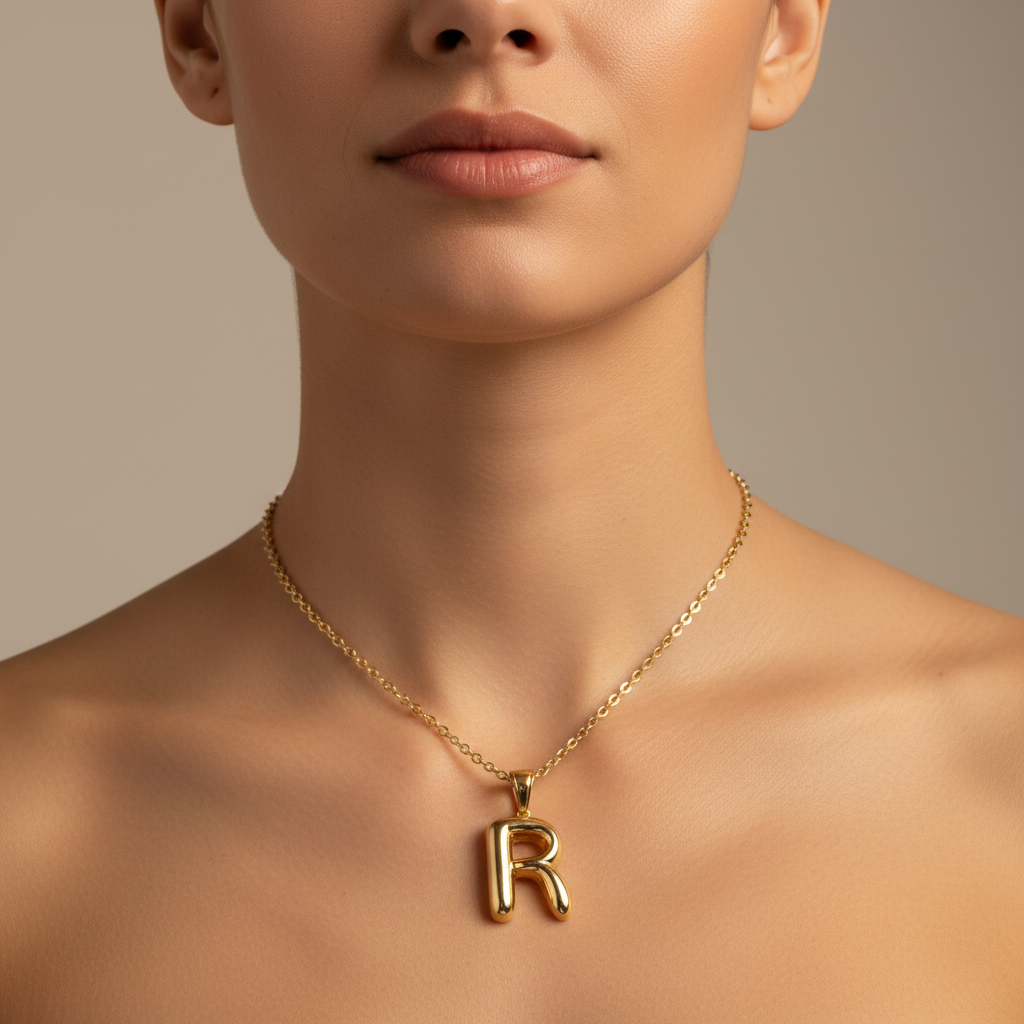 Dije de Oro 14k Modelo de Inicial R de Diseño Inflado y Brillante mod. 10091