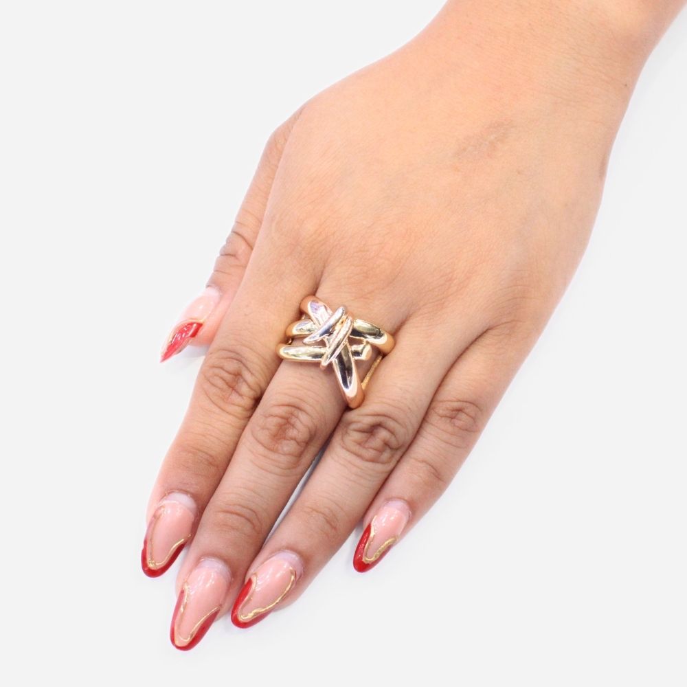 Anillo de Oro 14k Hueco Estilo Chunky de Diseño Enlazado mod. 9074