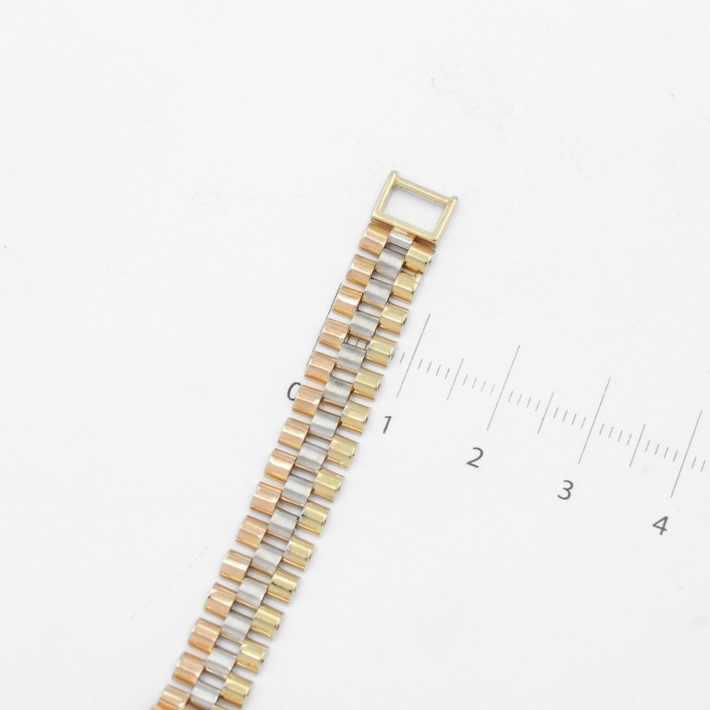 Pulsera de Oro 14k Tejido Hueco de Ensamblado Diseño de Tres Colores mod. 9803