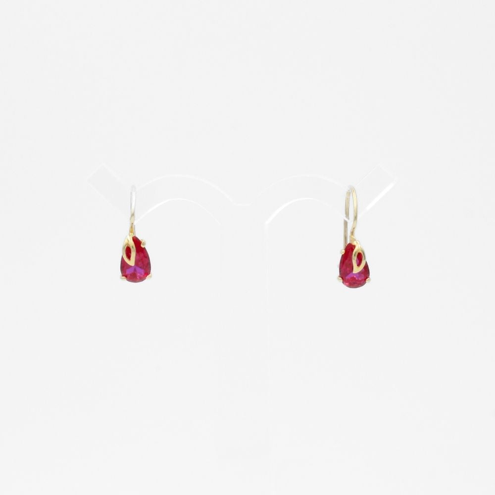 Arete con Broche Arillo de Oro 14k Gota de Zirconia Color Rojo Caramelo mod. 9766