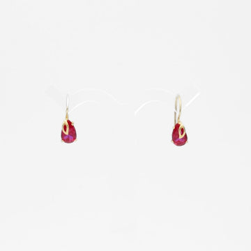 Arete con Broche Arillo de Oro 14k Gota de Zirconia Color Rojo Caramelo mod. 9766