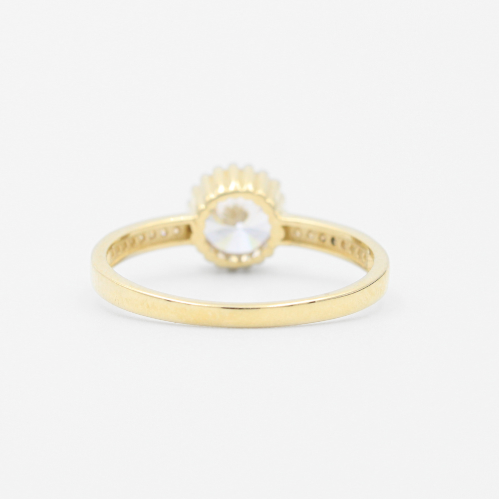 Anillo de Compromiso en Oro 14k con Zirconia en Bisel de Esferas Blancas mod. 9419