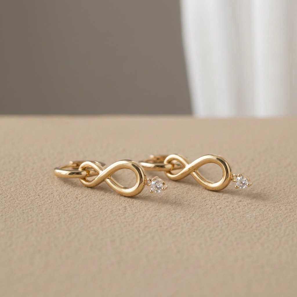 Grapa Larga de Oro 14k Colgantes Infinitos con Zirconia mod. 11240