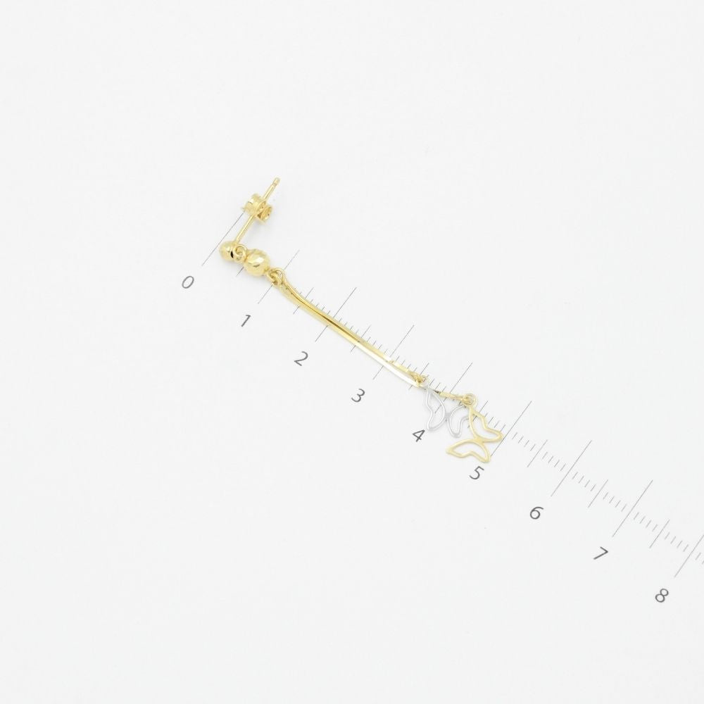 Arete Largo de Oro 14k con Silueta de Mariposas Brillantes mod. 1162