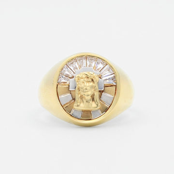 Anillo de Oro 14k Rostro Divino con Aura de Zirconias Baguette mod. 9454