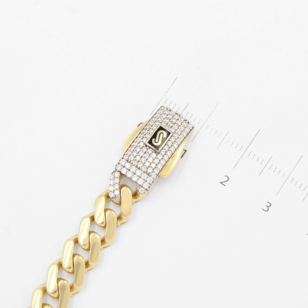 Pulsera Mónaco Chain 14k Modelo Edge Hueco con Broche Pavé mod. 9508