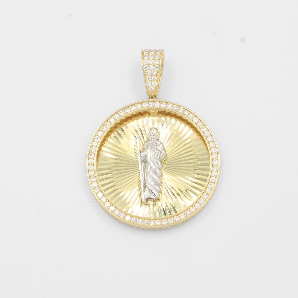 Dije de Oro 14k Medallón de San Judas en Diamantado con Zirconias mod. 7870