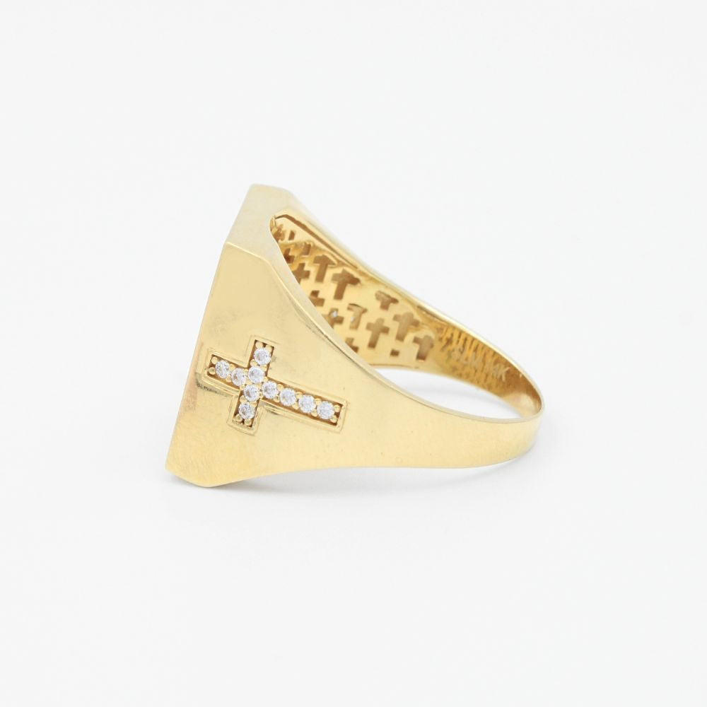 Anillo de Oro 14k Diseño Cruz con Incrustación de Zirconias mod. 1608