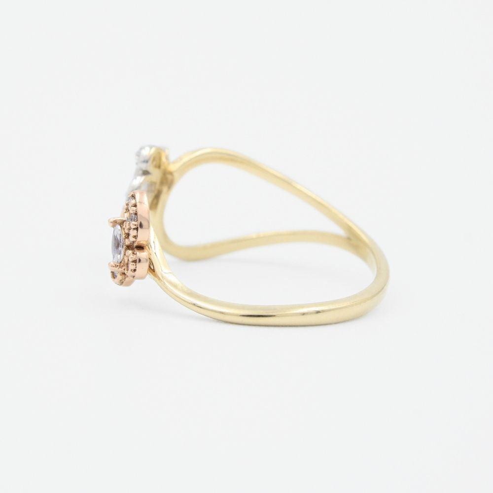 Anillo de Oro 14k Diseño de Estilo Abierto con Mariposas Incrustadas con Zirconias mod. 9275