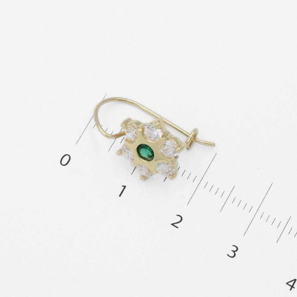 Arete con Broche Arillo de Oro 14k con Diseño Estrella Incrustado con Zirconia Verde mod. 9762