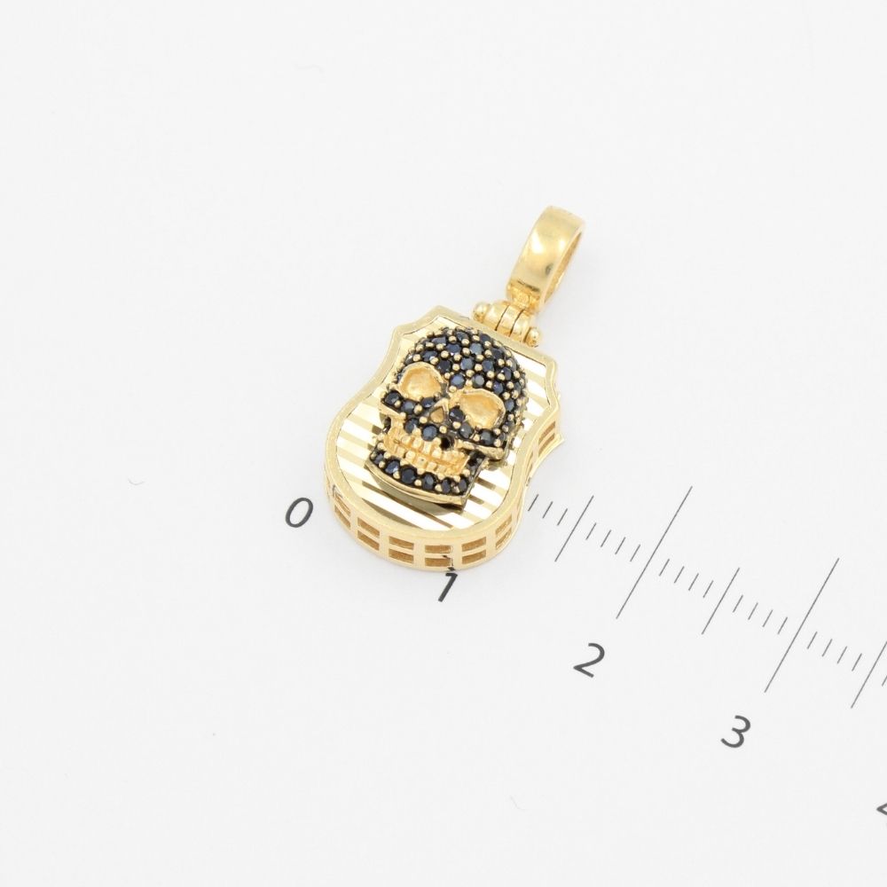 Dije de Oro 14k Diseño de Calavera con Incrutación de Zirconias en Color Negro mod. 9433