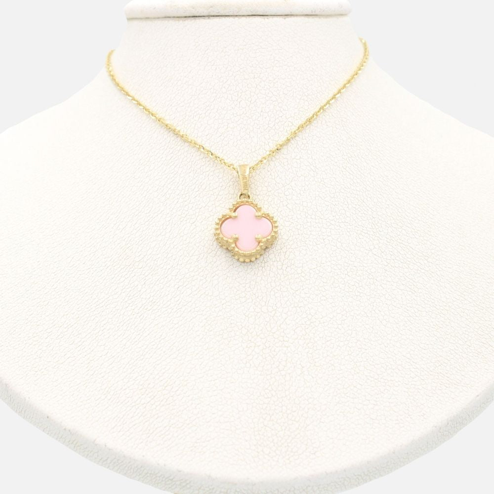 Gargantilla de Oro 14k Trébol de Jaspe Rosa mod. 9564