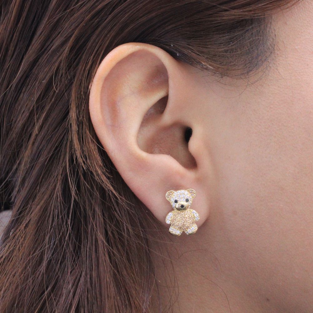 Arete de Oro 14k Ositos Incrustados con Zirconias mod. 9063