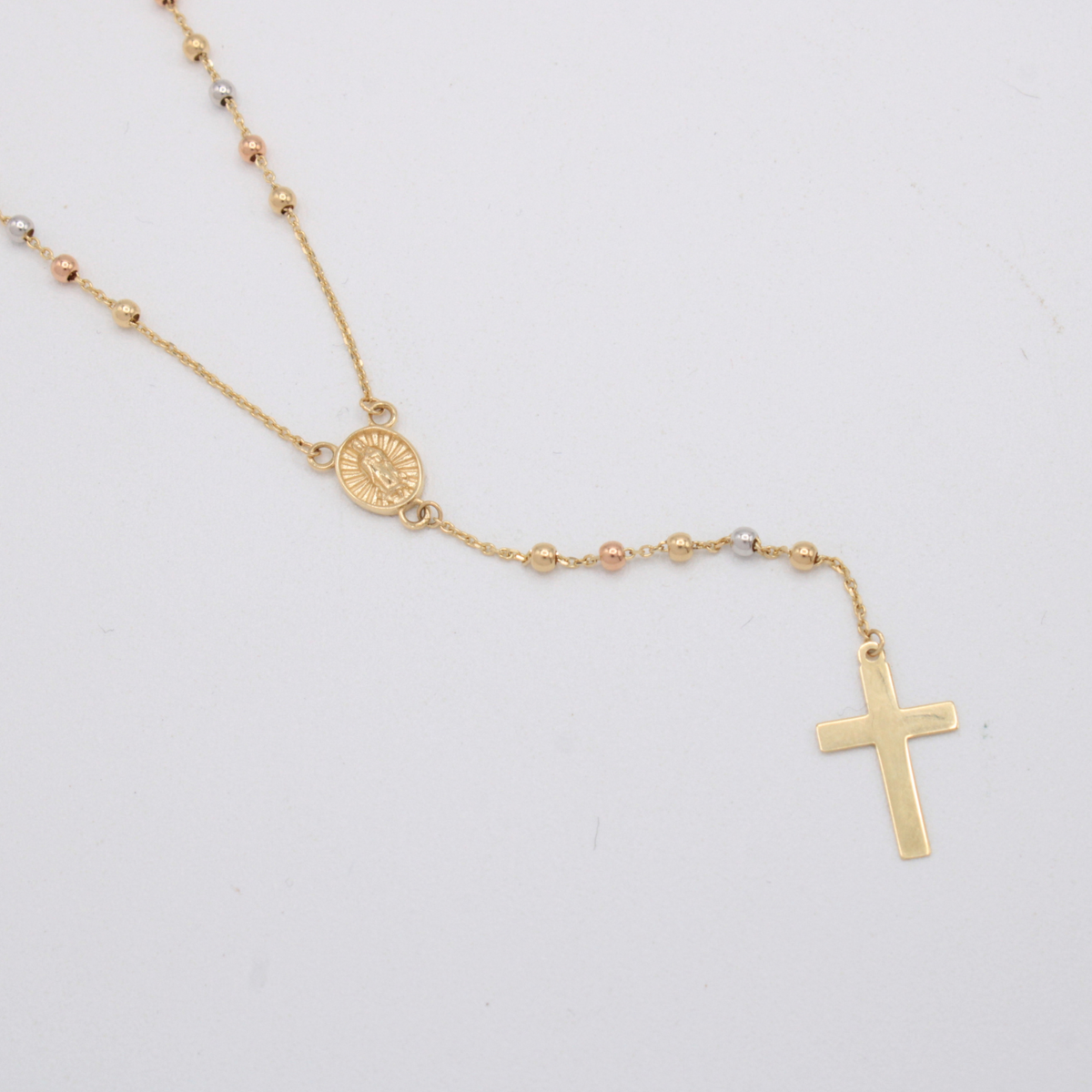 Rosario de Oro 14k  la virgen Guadalupe Anacalado y Esferas mini mod. 11190